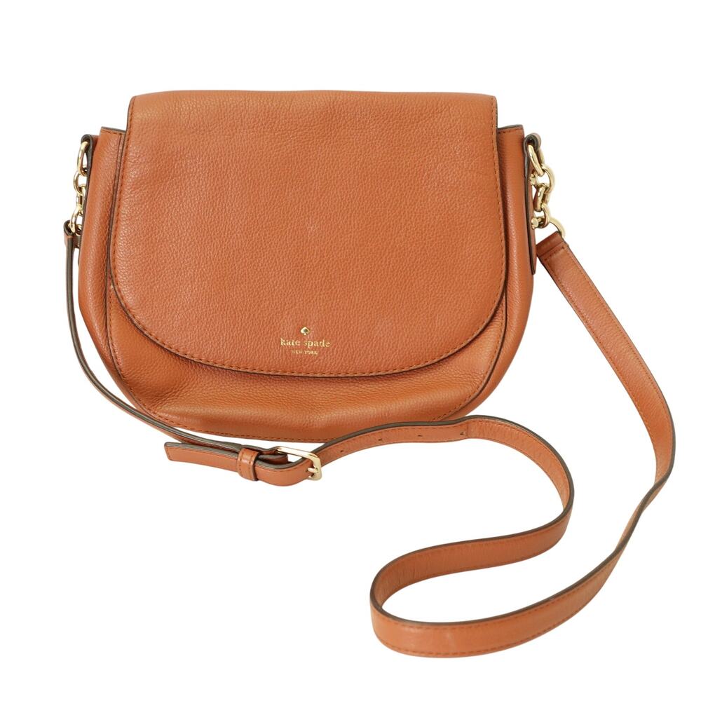 Kate Spade Tan Pebbled Leather Saddle Crossbody with Gold Hardware